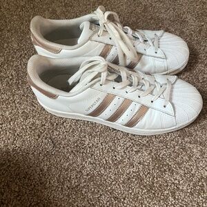 Adidas White Sneakers with Rose Gold Accents